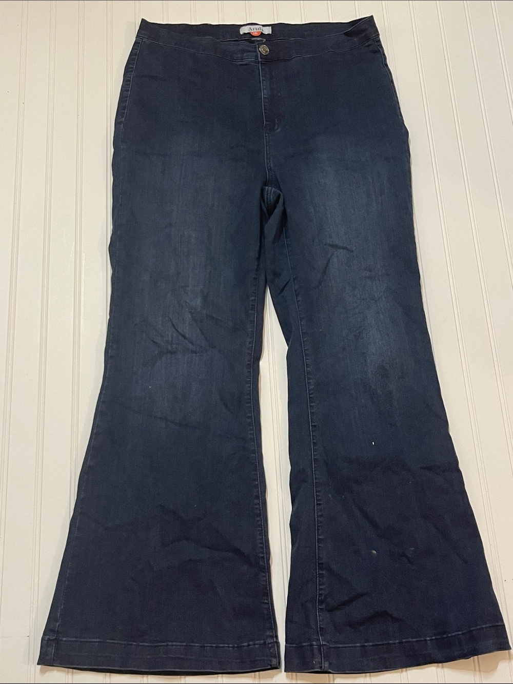 ARULA Dark Navy Flared Wide-Leg Jeans